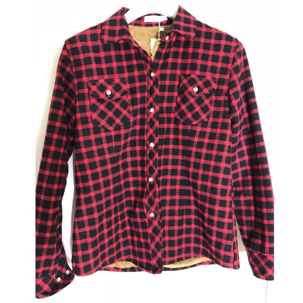 Fleece lined plaid long sleeves